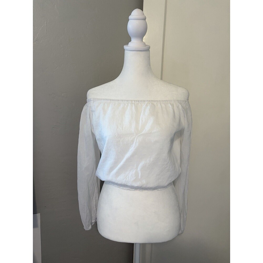 100% Cotton White Off Shoulder Crop Top Small Boho Resort Peasant Blouse Beach